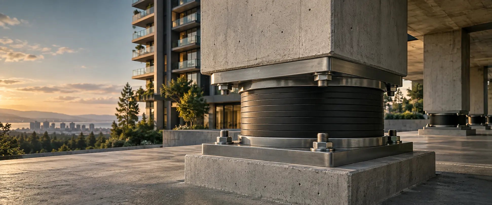 Seismic isolation bearing installed beneath a reinforced concrete column